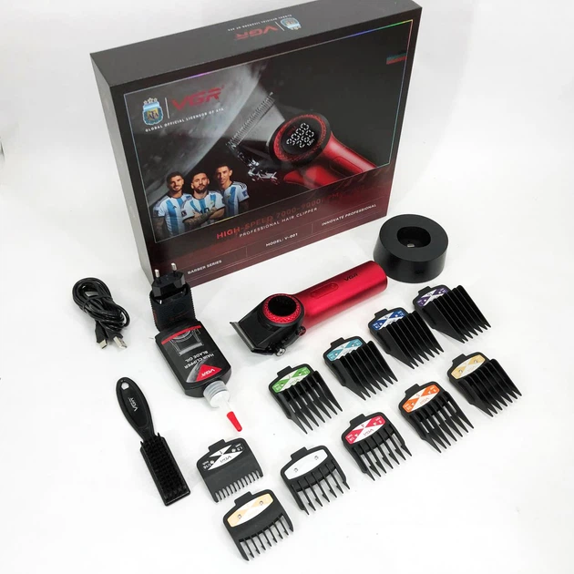 Професійна машинка для стрижки волосся VGR V-001 RED з дисплеєм 9000 об та 10 насадками (1,5-24 мм) - изображение 6