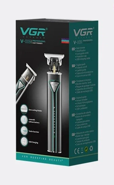 Бездротова тример-машинка VGR V-009 акумуляторна для стрижки волосся та бороди з насадками, Чорний - Фото 9 Бездротова тример-машинка VGR V-009 акумуляторна для стрижки волосся та бороди з насадками, Чорний - изображение 9