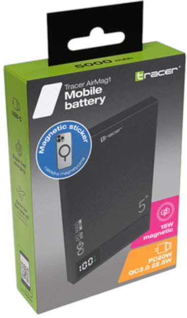 Powerbank Tracer AirMag1 5000mAh PD20W+15W MagSafe Black (5907512876787) - obraz 3