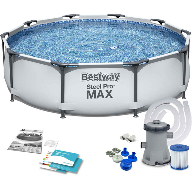 Каркасный бассейн круглый для загородного дома и дачи Bestway 56408, размер 305 x 76 см с фильтрующим насосом 