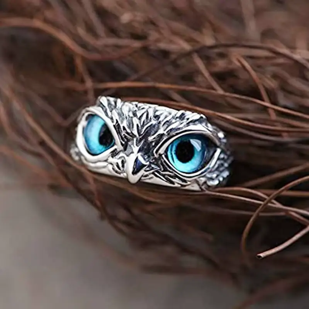 Кольцо OWL сова кольцо с изображением совы с голубыми глазами - изображение 3