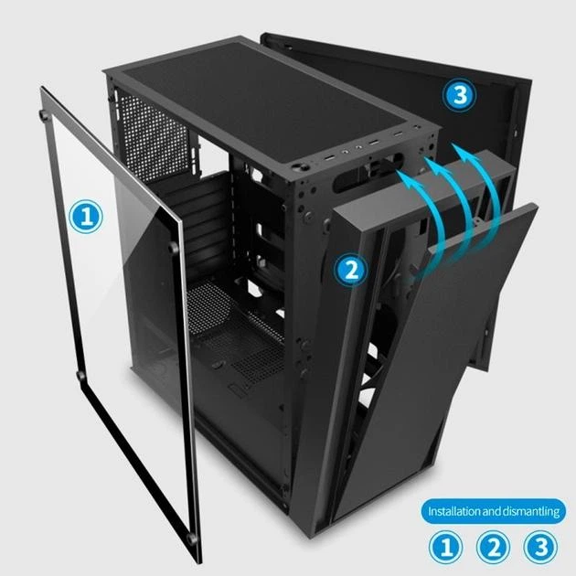 Корпус для игрового ПК Marvo CA-123 (Mid Tower корпус, ATX, Micro ATX, Mini-ITX, 2×3.5” HDD, 3×2.5” SSD) - Черный - Фото 3 Корпус для игрового ПК Marvo CA-123 (Mid Tower корпус, ATX, Micro ATX, Mini-ITX, 2×3.5” HDD, 3×2.5” SSD) - Черный - изображение 3