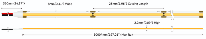 Profesjonalna tasma LED MW Lighting UQS COB 8 W/m 12V 320LED 2700K CRI90 IP20 50m (5902135159644) - obraz 3