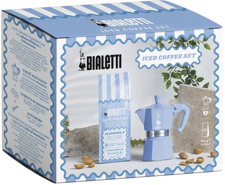 Zestaw Bialetti Kawiarka Moka Express blekitna 130 ml + Kawa mielona Perfetto Moka Mandorla 250 g (8006363095341) - obraz 2