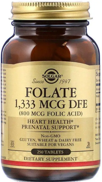 Фолиевая кислота для здоровья Solgar Folate 1,333 мкг DFE 800 мкг 250 таблеток в упаковке (ARE-575081) - Фото 1 Фолиевая кислота для здоровья Solgar Folate 1,333 мкг DFE 800 мкг 250 таблеток в упаковке (ARE-575081) - изображение 1