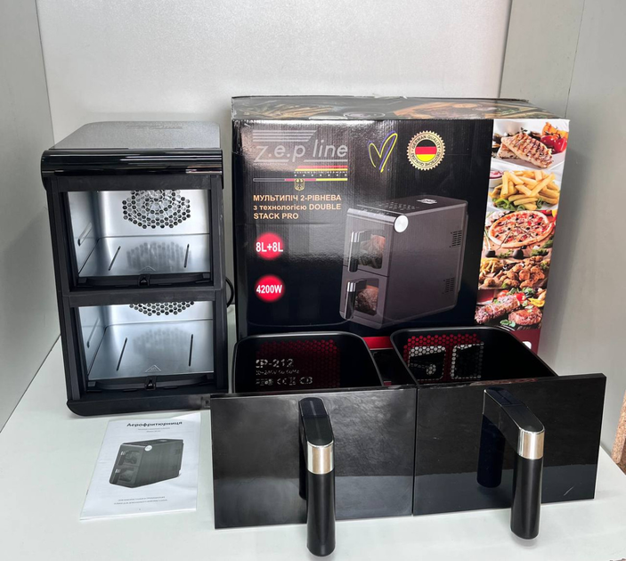 Zepline ZP‑2I2 двокамерна аерофритюрниця 4200 Вт, 16 л (8 + 8), 13 програм, 50–200 °C, таймер, антипригарне покриття - изображение 2