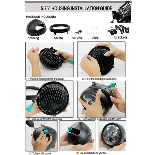 LED Лєд фара на мотоцикл, мопед, мото. Корпус 5.75 дюйми, метал - зображення 3