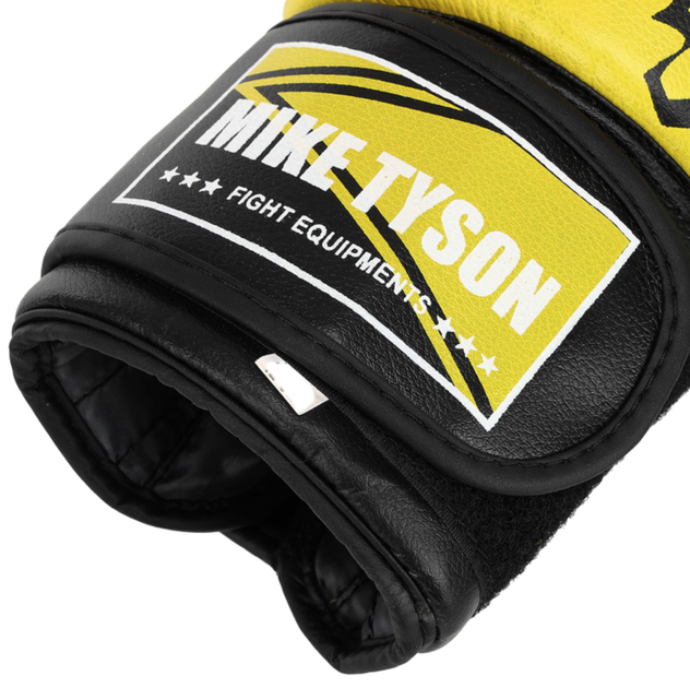 Перчатки боксерские тренировочные на липучке Mike Tyson SP-Sport 4263 размер 14 унций Black-Yellow - изображение 5