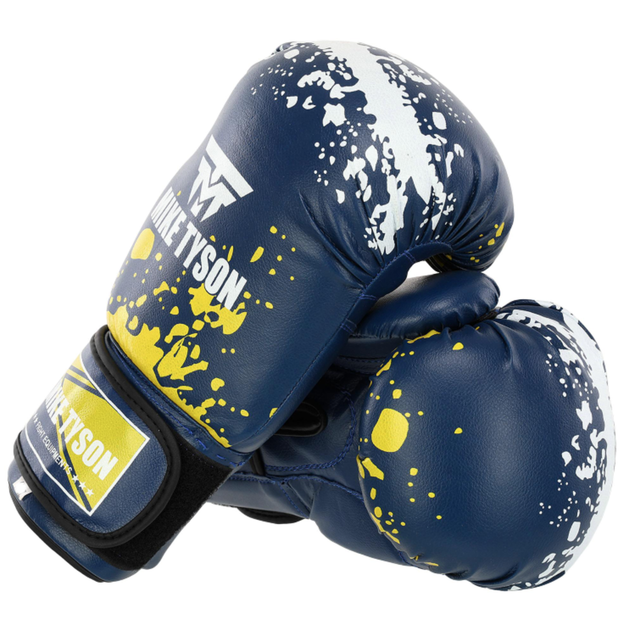 Перчатки боксерские тренировочные на липучке Mike Tyson SP-Sport 4263 размер 10 унций Blue-Yellow - изображение 3