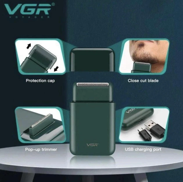 Електробритва акумуляторна шейвер VGR V-390 Pro Темно-Зелена - Фото 4 Електробритва акумуляторна шейвер VGR V-390 Pro Темно-Зелена - изображение 4