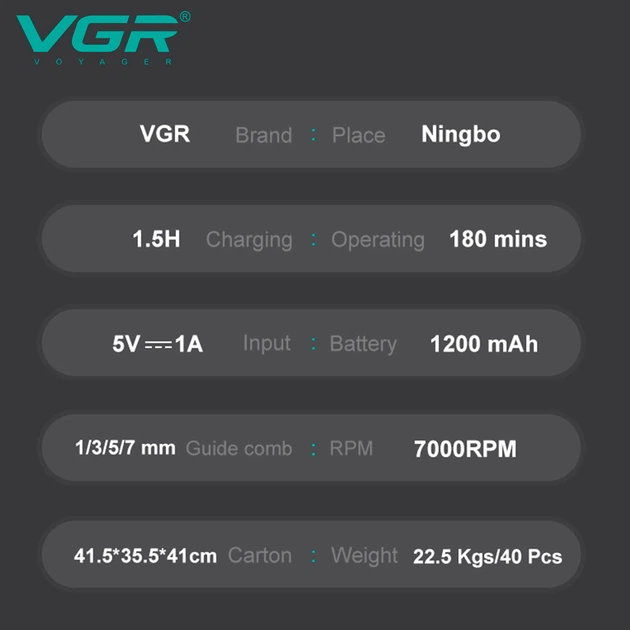 Акумуляторний триммер для стрижки бороди та вусів з USB та LED-дисплеєм VGR V-296 Pro Золотистий + Олія - изображение 4