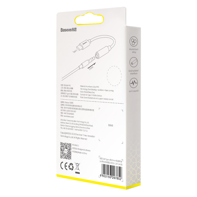Adapter AUX Baseus L54 Type-C do 3.5 mm Grey (CATL54-0G) - obraz 6