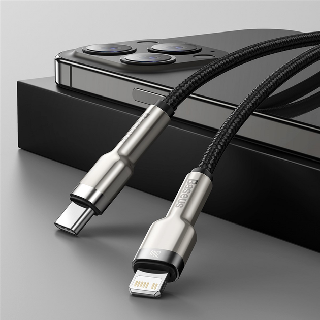 Kabel Baseus Cafule Type-C do Lightning 20W PD 0.25 m Black (CATLJK-01) - obraz 6