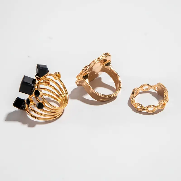 Кольца с черными акцентами 3 шт Золотистые Podarkus BK820-G - изображение 3