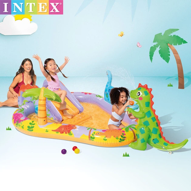 Детский надувной бассейн Интекс с горкой Игровой центр Intex Динопарк 201 x 157 x 69 см объем 159 л от 2-х лет - изображение 10