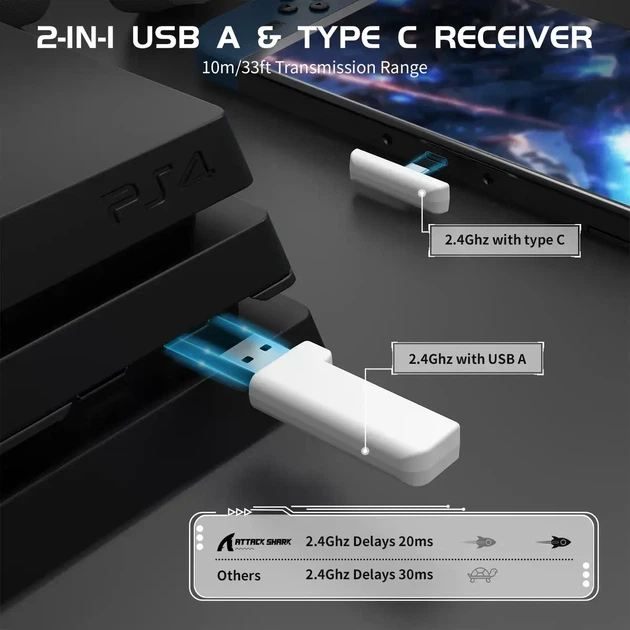 Безпровідні ігрові навушники ATTACK SHARK L80 (Bluetooth 5.3, 2.4G, білі) - зображення 2