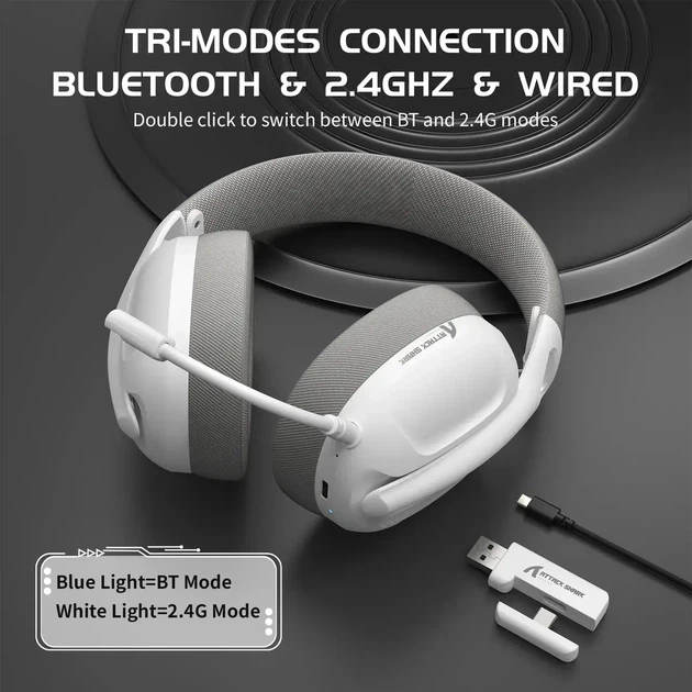 Безпровідні ігрові навушники ATTACK SHARK L80 (Bluetooth 5.3, 2.4G, білі) - зображення 4