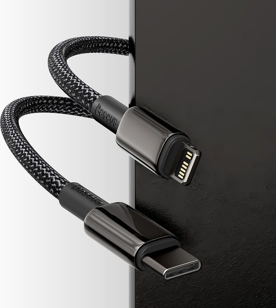 Kabel Baseus Tungsten Gold Type-C do Lightning PD 20W 1 m Black (CATLWJ-01) - obraz 6