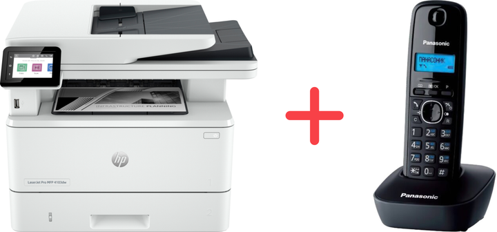БФП HP LaserJet Pro 4103dw, with Wi-Fi, Ethernet, ADF (2Z627A) + Panasonic KX-TG1611UAH Grey у подарунок! - зображення 1