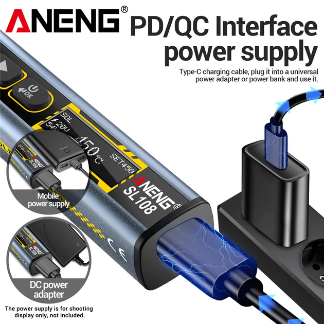 Портативный паяльник ANENG SL108 Silvery 96Вт 5-28В 100-450°C паяльная станция USB паяльник - Фото 6 Портативный паяльник ANENG SL108 Silvery 96Вт 5-28В 100-450°C паяльная станция USB паяльник - изображение 6