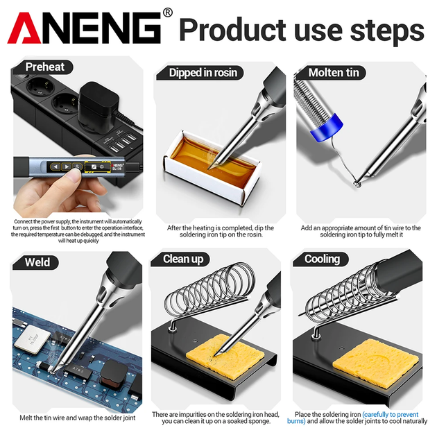 Портативный паяльник ANENG SL108 Silvery 96Вт 5-28В 100-450°C паяльная станция USB паяльник - Фото 8 Портативный паяльник ANENG SL108 Silvery 96Вт 5-28В 100-450°C паяльная станция USB паяльник - изображение 8