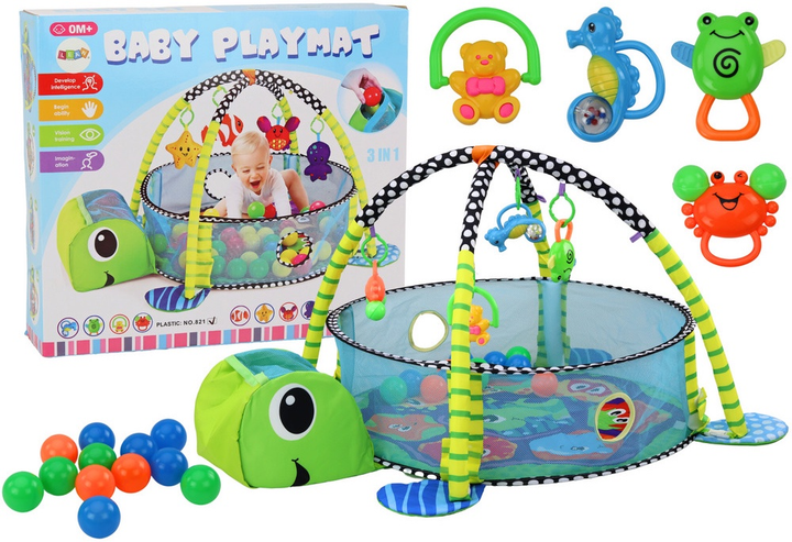 Килимок-лежанка для немовляти Lean Toys 3 в 1 Черепаха з басейном і кульками 17670 (5905991005209) - зображення 2