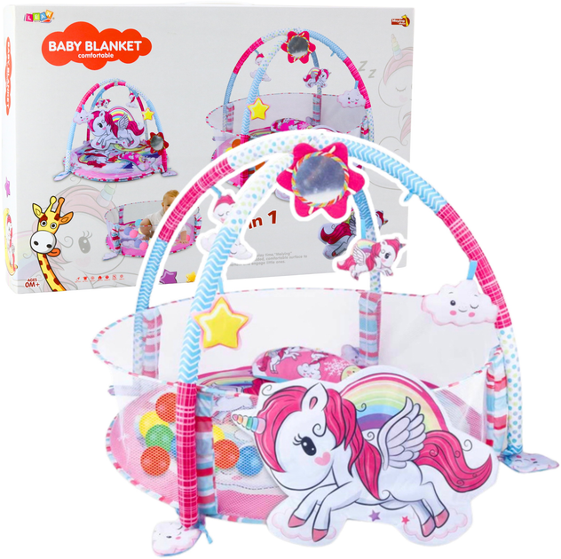Розвивальний килимок для немовлят Lean Toys 3 в 1 Єдиноріг з басейном і кульками Рожевий 22882 (5905991052319) - зображення 2