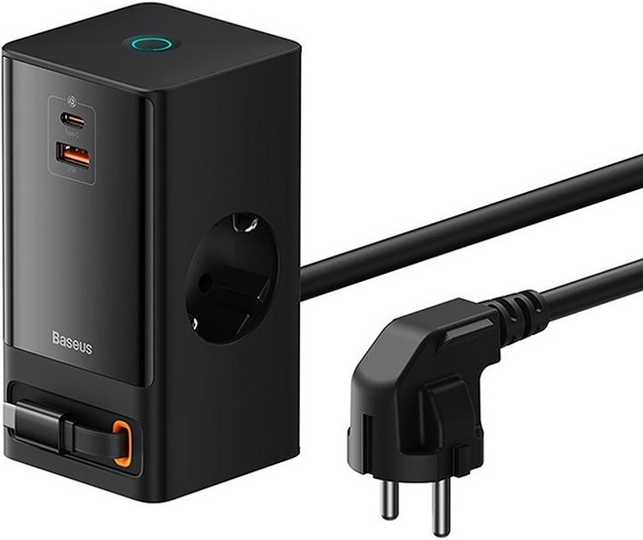 Ładowarka sieciowa Baseus PowerCombo Digital PowerStrip 65W Black (PSLR000301) - obraz 1