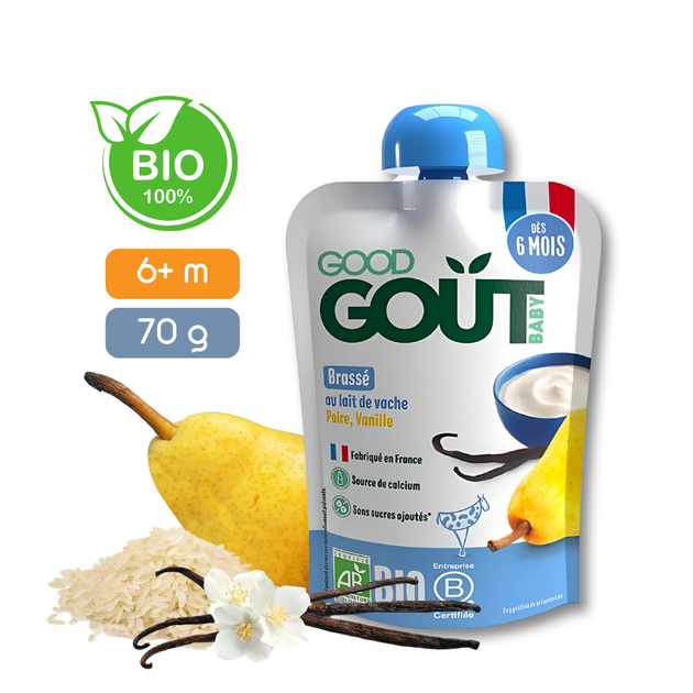 Фруктове пюре десерт Good Gout BIO Груша з ваніллю для дітей від 6 місяців, 70 г - Фото 1 Фруктове пюре десерт Good Gout BIO Груша з ваніллю для дітей від 6 місяців, 70 г - зображення 1
