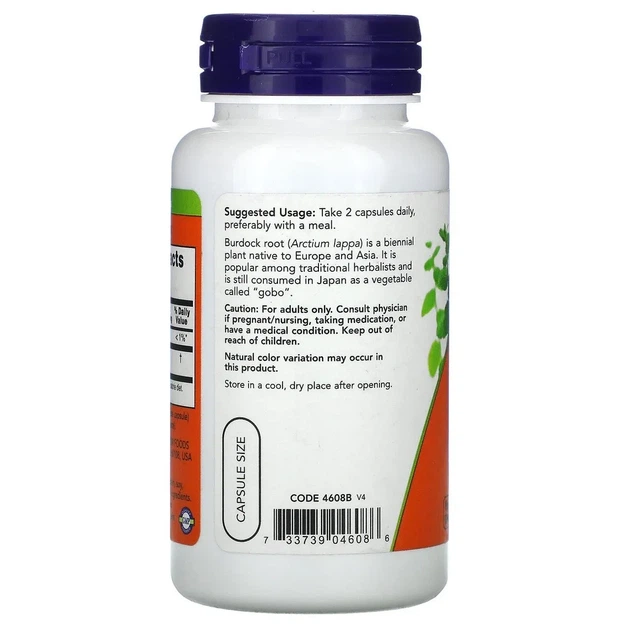 Корень лопуха "Burdock Root" Now Foods, 430 мг, 100 капсул - Фото 3 Корень лопуха "Burdock Root" Now Foods, 430 мг, 100 капсул - изображение 3