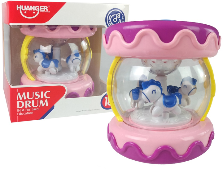 Bębenek Lean Toys z karuzelą i odgłosami zwierząt Różowy 4571 (5907625582995) - obraz 2