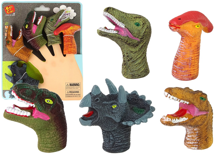 Zestaw pacynek na palec Lean Toys Dinozaury Kolorowe 5 szt 15711 (5905679072295) - obraz 2