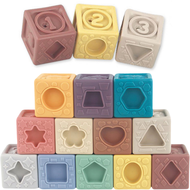 Klocki miękkie Lean Toys edukacyjne sensoryczne 12 elementów 24698 (5905991057482) - obraz 3