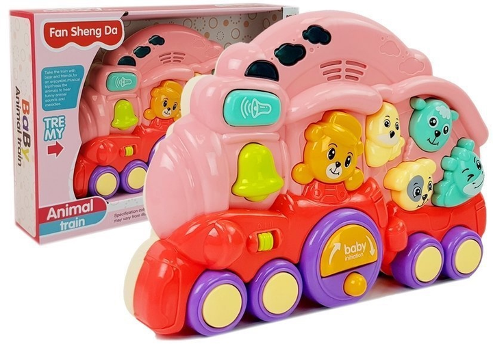 Інтерактивна іграшка для дітей LEAN Toys Паровозик зі звуками тварин і світловими ефектами Pink 8501 (5903802458909) - зображення 2