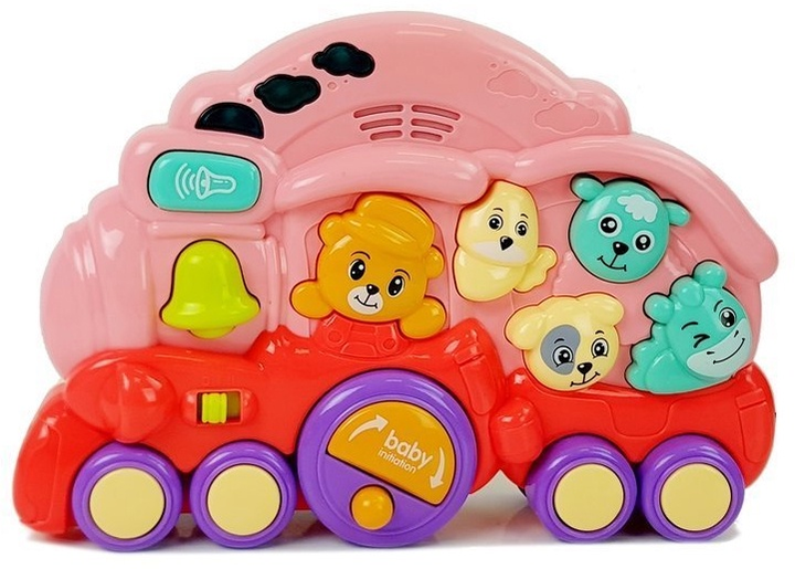 Інтерактивна іграшка для дітей LEAN Toys Паровозик зі звуками тварин і світловими ефектами Pink 8501 (5903802458909) - зображення 4
