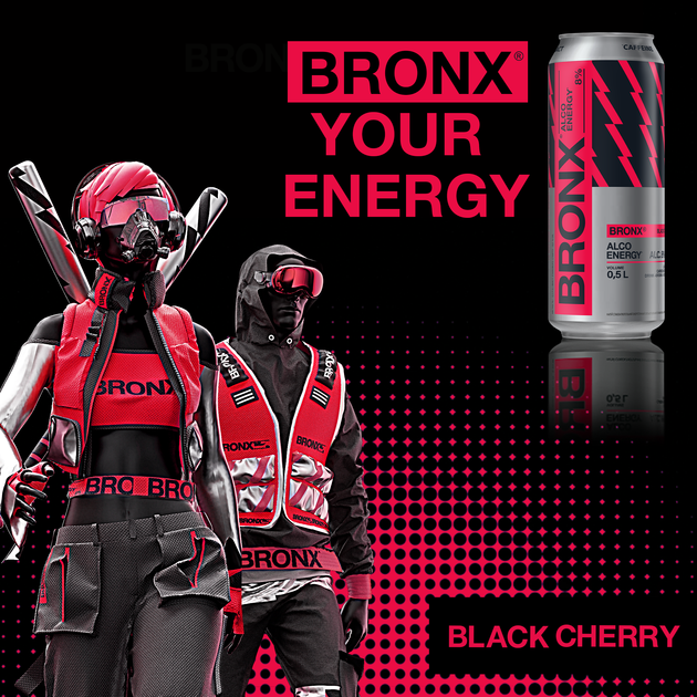 Упаковка слабоалкогольного энергетического напитка BRONX Black Cherry 8% 0.5 л х 24 шт (14820193034506) - изображение 5