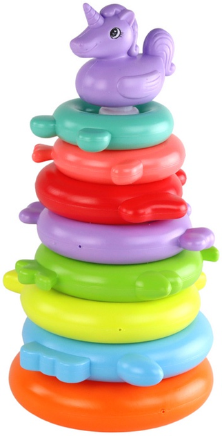 Piramidka z układankami LEAN Toys Jednorożec 8 kółek Kolorowa 17541 (5905991003908) - obraz 1