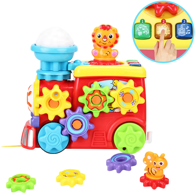 Інтерактивний музичний поїзд LEAN Toys Ведмедик з шестерінками Барвистий 22795 (5905991051442) - зображення 3