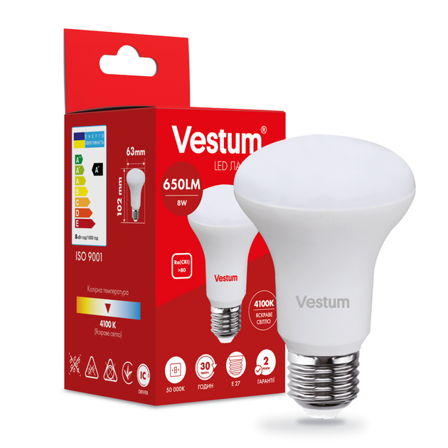 Світлодіодна лампа Vestum R63 8W 4100K 220V E27 1-VS-1403 - зображення 3