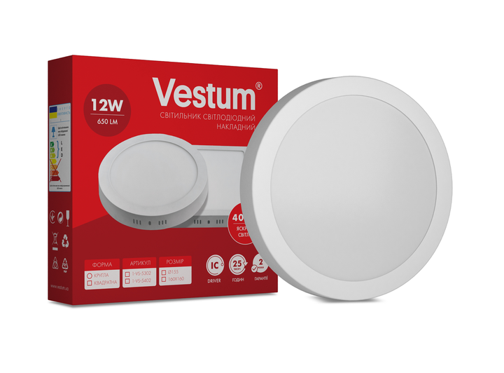 Светильник LED накладной круглый Vestum 12W 4000K 220V - Фото 1 Светильник LED накладной круглый Vestum 12W 4000K 220V - изображение 1