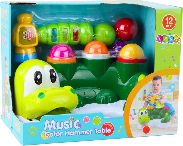 Gra interaktywna zręcznościowa zbijak piłeczek LEAN Toys Krokodyl ze zjeżdżalnią i młotkiem 22871 (5905991052203) - obraz 1