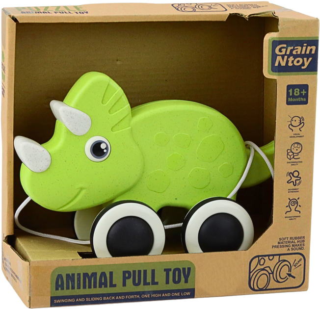 Zabawka do ciągnięcia na sznurku LEAN Toys Dinozaur z piszczałką Zielona 22909 (5905991052586) - obraz 1
