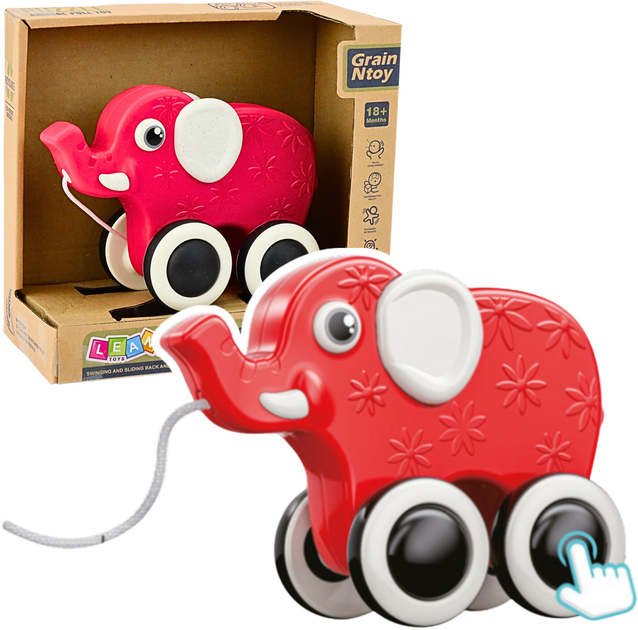Zabawka do ciągnięcia na sznurku LEAN Toys Słonik z piszczałką Czerwona 22908 (5905991052579) - obraz 2