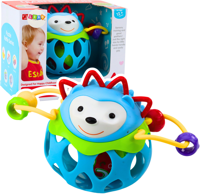 Piłka miękka sensoryczna LEAN Toys Jeż z grzechotką Niebieska 22793 (5905991051428) - obraz 2