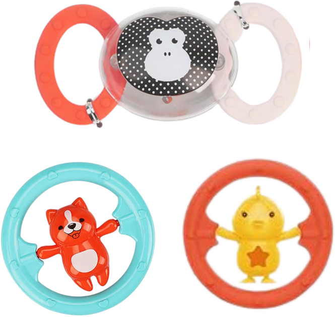 Zestaw gyzaków i grzechotek sensorycznych dla niemowląt LEAN Toys Zwierzątka 6 elementów 22785 (5905991051343) - obraz 3