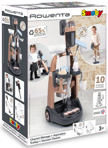 Wózek do sprzątania Smoby Toys Rowenta z odkurzaczem ręcznym i akcesoriami (7600330326) (3032163303268) - obraz 5