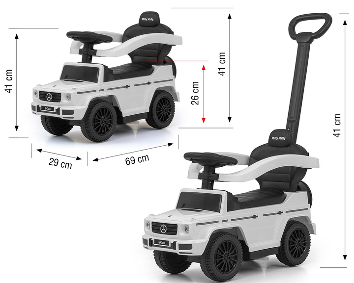 Автомобіль-каталка з ручкою Milly Mally Mercedes G 350 d White (3385) (5901761126266) - зображення 3