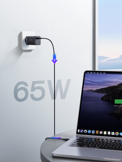 Сетевое зарядное устройство Joyroom FC 65W 2xUSB-C | USB-A with 100W USB-C to USB-C Cable Black (TCG01) - Фото 4 Сетевое зарядное устройство Joyroom FC 65W 2xUSB-C | USB-A with 100W USB-C to USB-C Cable Black (TCG01) - изображение 4