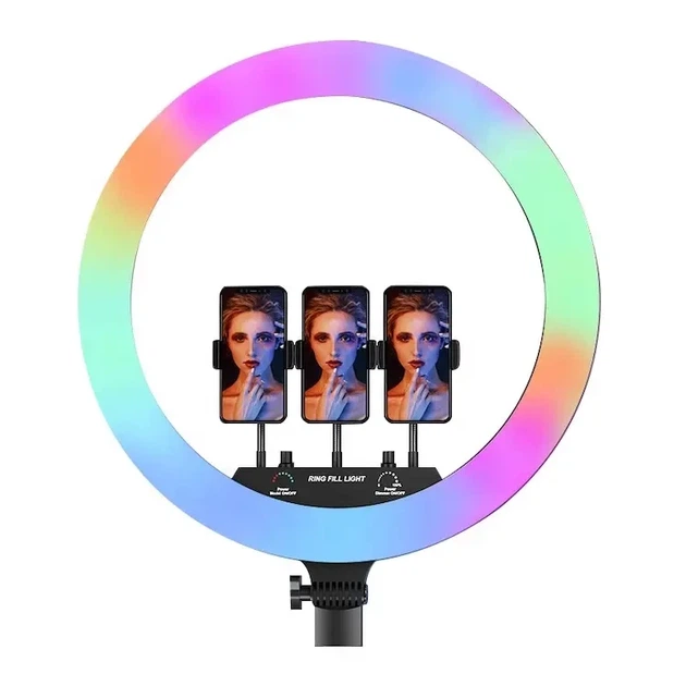 Кільцева RGB LED-лампа MJ18 45 см — мультиколірна із пультом і тримачем - Фото 2 Кільцева RGB LED-лампа MJ18 45 см — мультиколірна із пультом і тримачем - зображення 2