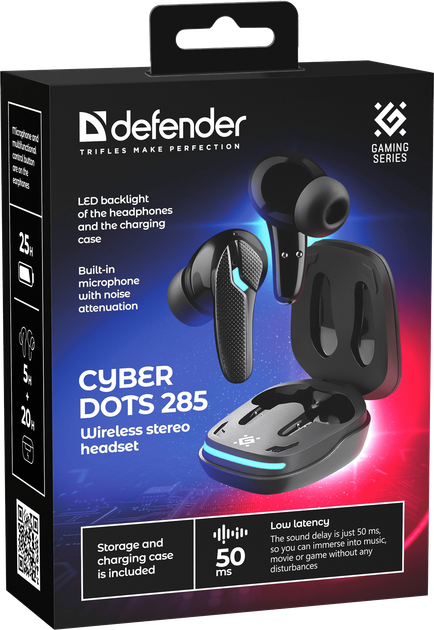 Навушники Defender (63285) CyberDots 285 ігрові TWS, Bluetooth, black Bluetooth 5.4 ANC Чорний - зображення 4
